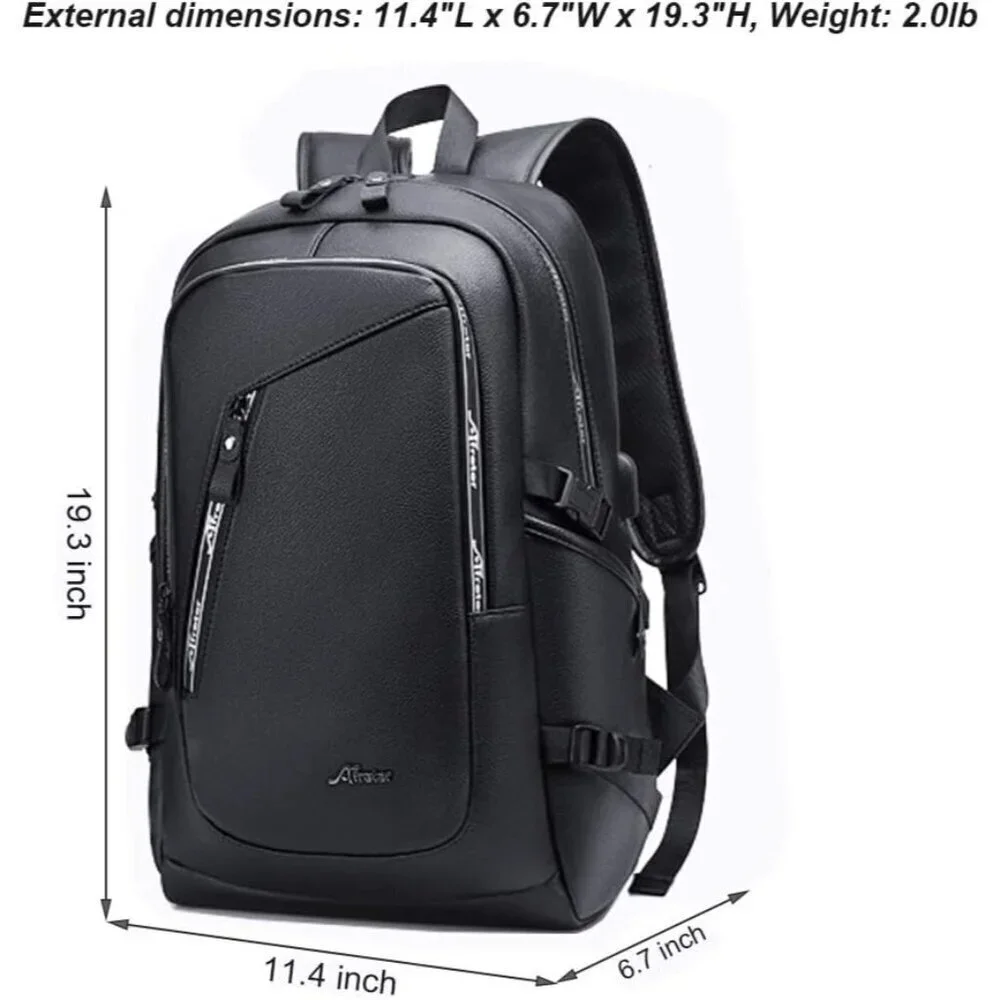 ✨DYJ Men Brown Vegan Leather Laptop Backpack Travel Daypacks with Port Laptop